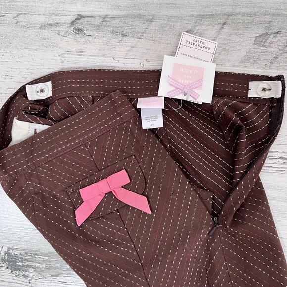 Janie and Jack Skirt Girls 2T Brown Pink Bows Cotton Chevron Pockets Adjustable - Picture 4 of 8